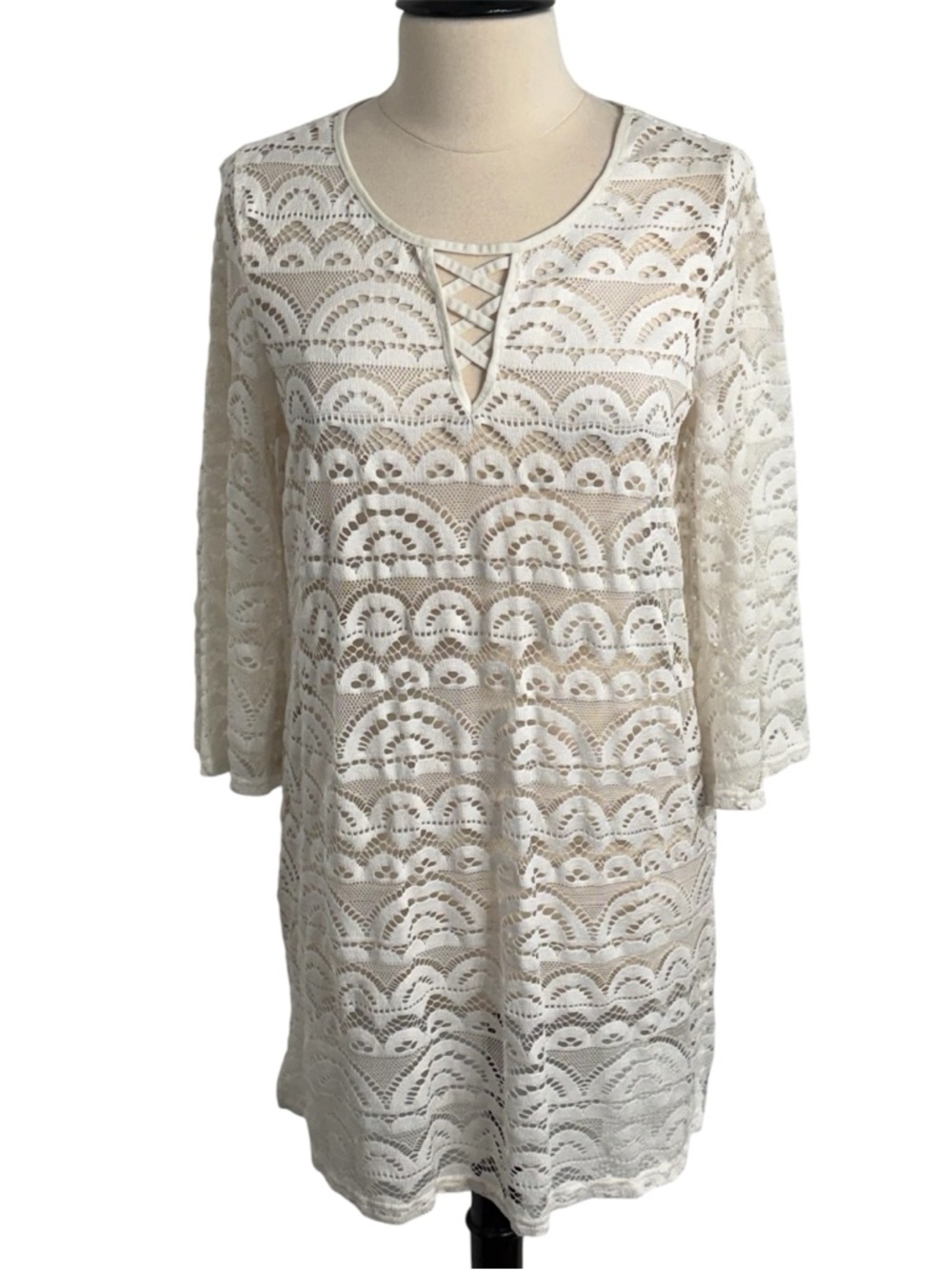 a.n.a A New Approach Women's Lace Swimsuit Cover-up Dress, White, Size: L